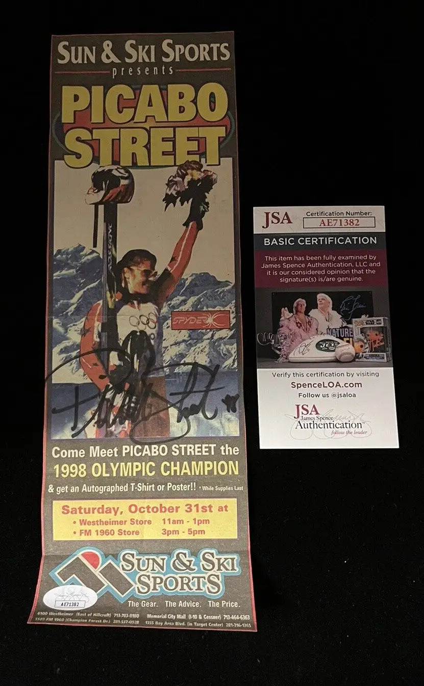 Picabo Street signed poster with certification for Olympic Gold Medal Auto JSA