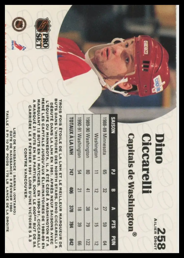 Pro Set Dino Ciccarelli 258 Washington Capitals LP - Hockey Card Single