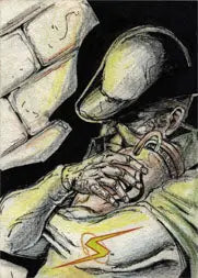 Alien-like creature with elongated head in Project Superpowers Sketch Card by Mel Jay San Juan