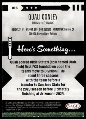 Quali Conley 2025 SAGE HIT #195 Arizona Wildcats - Basketball Card Single