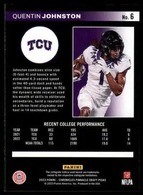 Quentin Johnston 2023 Panini Chronicles Draft Picks Pinnacle #6 TCU Horned Frogs - Football Card Single