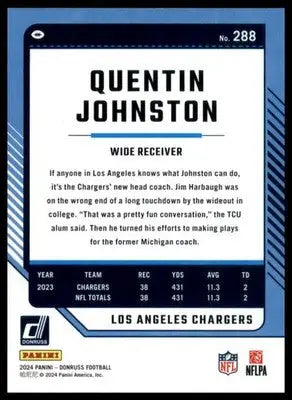 Quentin Johnston 2024 Donruss #288 Los Angeles Chargers