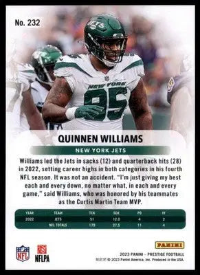 Quinnen Williams 2023 Panini Prestige #232 New York Jets