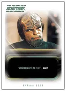 Klingon character with forehead ridges on Quotable Star Trek promo card trading cards