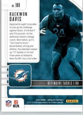 Raekwon Davis - 2020 Panini Absolute - #188 - Retail RC Football - Football Card Single