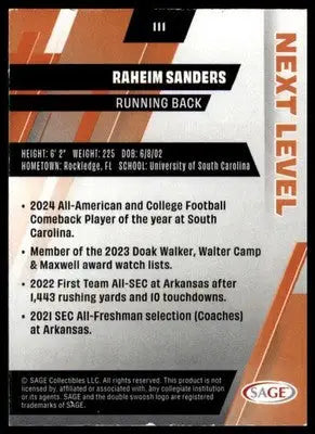 Raheim Sanders 2025 SAGE HIT #111b South Carolina Gamecocks - Football Card Single