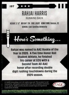 Rahjai Harris 2025 SAGE HIT #197 East Carolina Pirates - Football Card Single