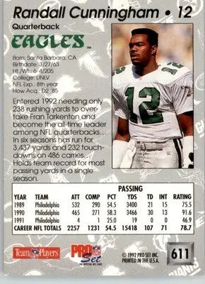 Randall Cunningham - 1992 Pro Set - #611 - Football - Football Card Single
