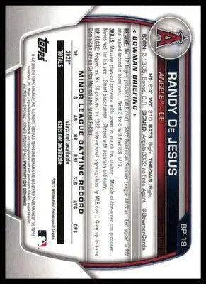 Randy De Jesus 2023 Bowman Prospects #BP-19 Los Angeles Angels - Baseball Card Single
