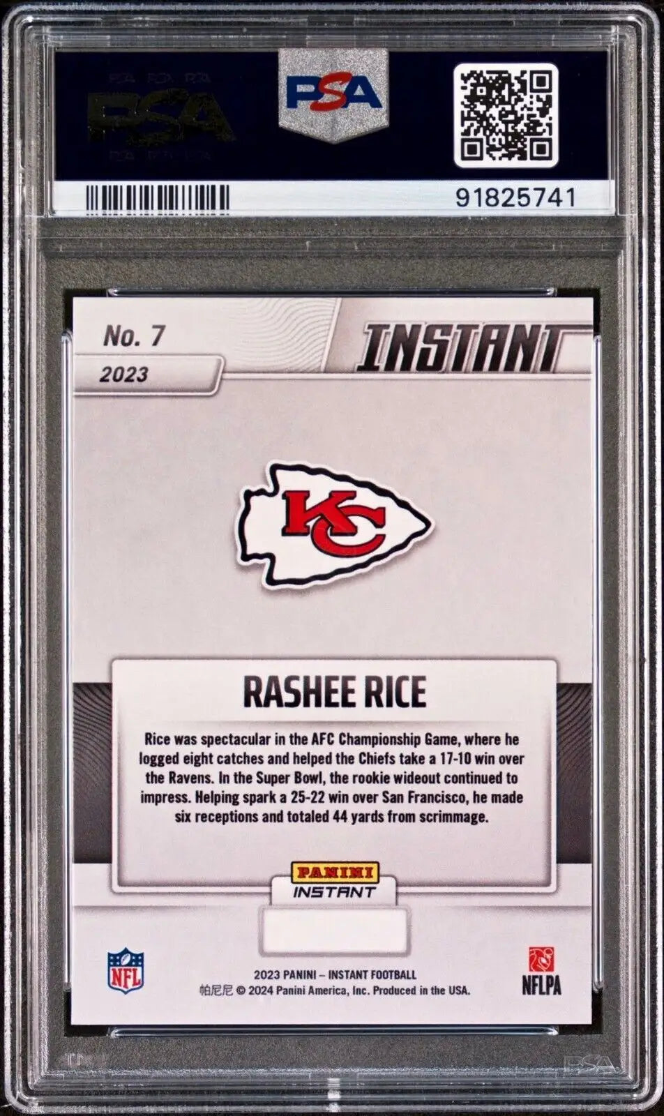 Rashee Rice 2023 Panini NFL Superbowl Champions #7 Card PSA 9 Mint