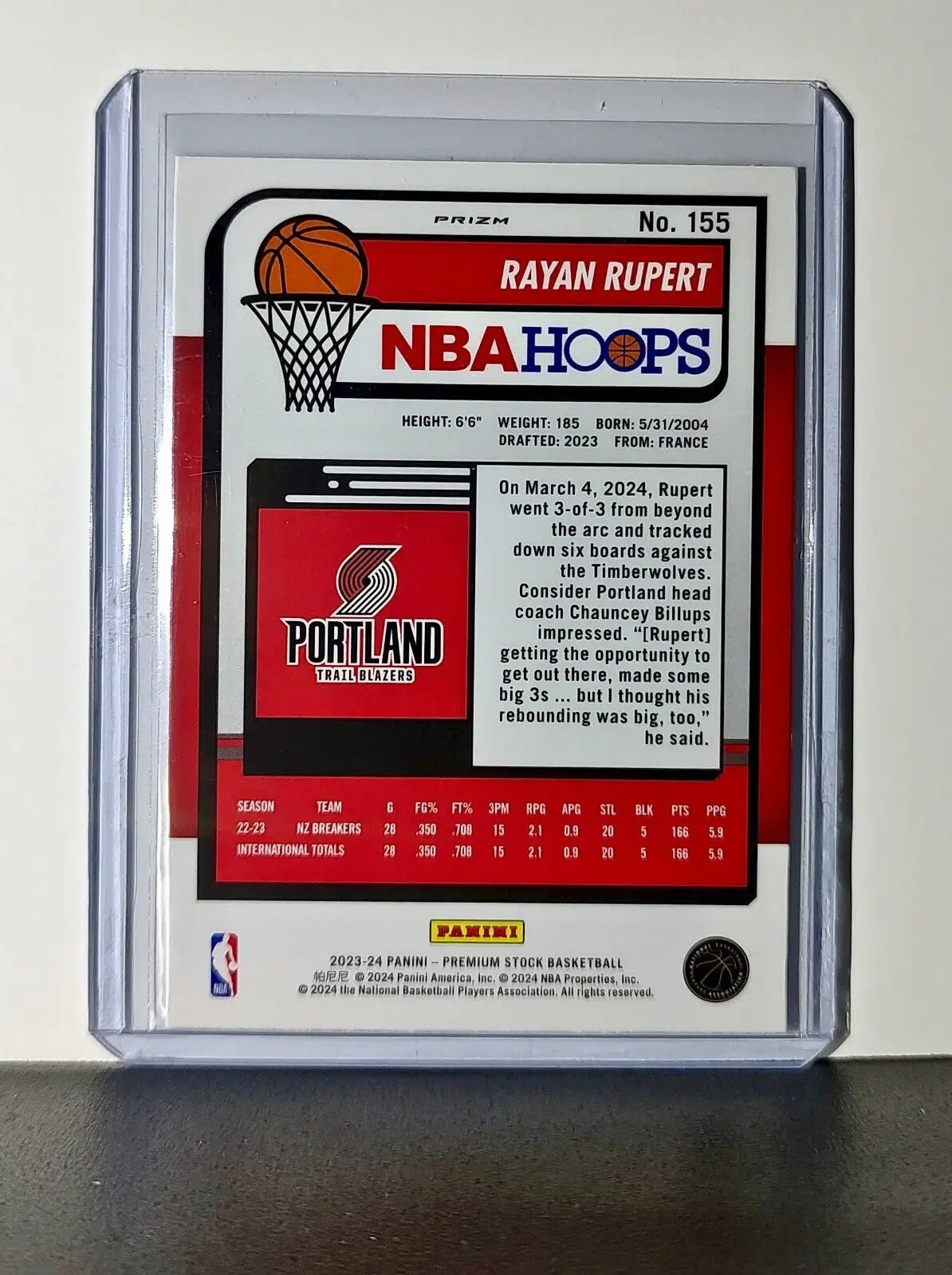 Rayan Rupert 2023-24 Panini Premium NBA Hoops #155 Rookie Red Pulsar Prizm - Basketball Card Single
