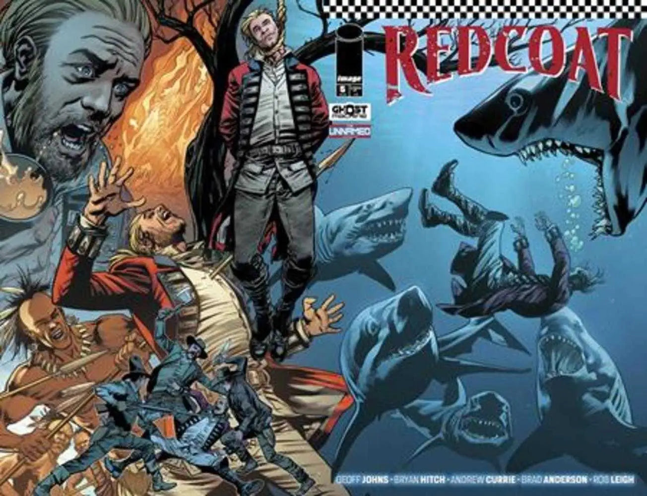 Comic book cover Redcoat #5 by Bryan Hitch and Brad Anderson featuring sharks and action