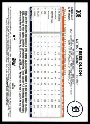 Reese Olson Rookie 2024 Topps #308 Detroit Tigers - Baseball Card Single