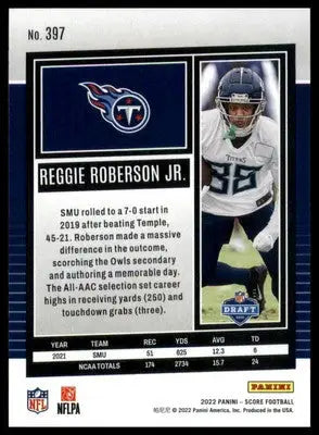 Reggie Roberson Jr. Rookie 2022 Score #397 Tennessee Titans - Football Card Single