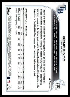 Rene Pinto Rookie 2022 Topps Update #US153 Tampa Bay Rays - Baseball Card Single