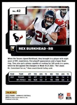 Rex Burkhead 2022 Donruss #42 Houston Texans - Football Card Single