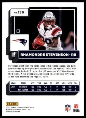 Rhamondre Stevenson 2022 Donruss #136 New England Patriots - Football Card Single