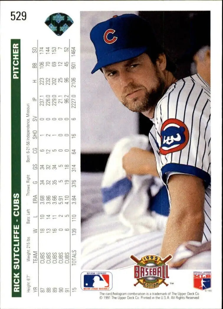 Rick Sutcliffe 1992 Upper Deck MLB #529 Baseball Card Chicago Cubs