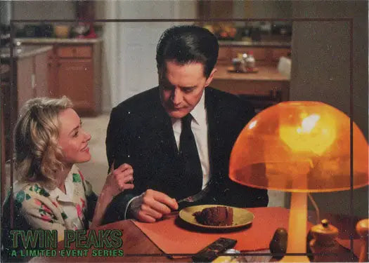 Orange mushroom-shaped table lamp glowing brightly in Rittenhouse 2019 Twin Peaks Archives