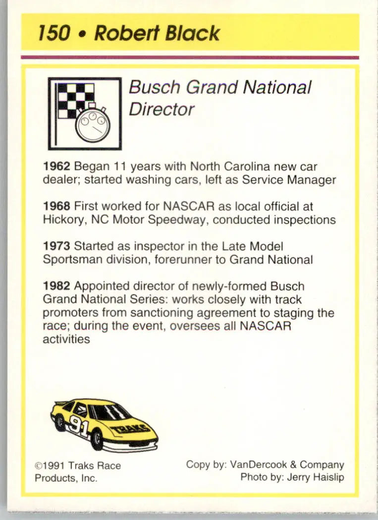 Robert Black - 1991 Traks - #150 - RC Racing - Racing Card Single