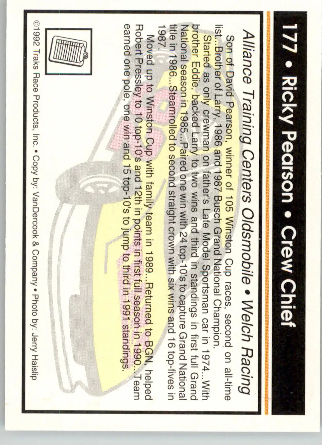 Robert Pressley / Ricky Pearson - 1992 Traks - #177 - Racing - Racing Card Single