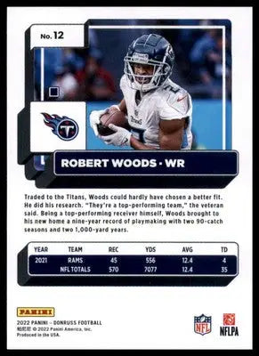 Robert Woods 2022 Donruss #12 Tennessee Titans - Football Card Single