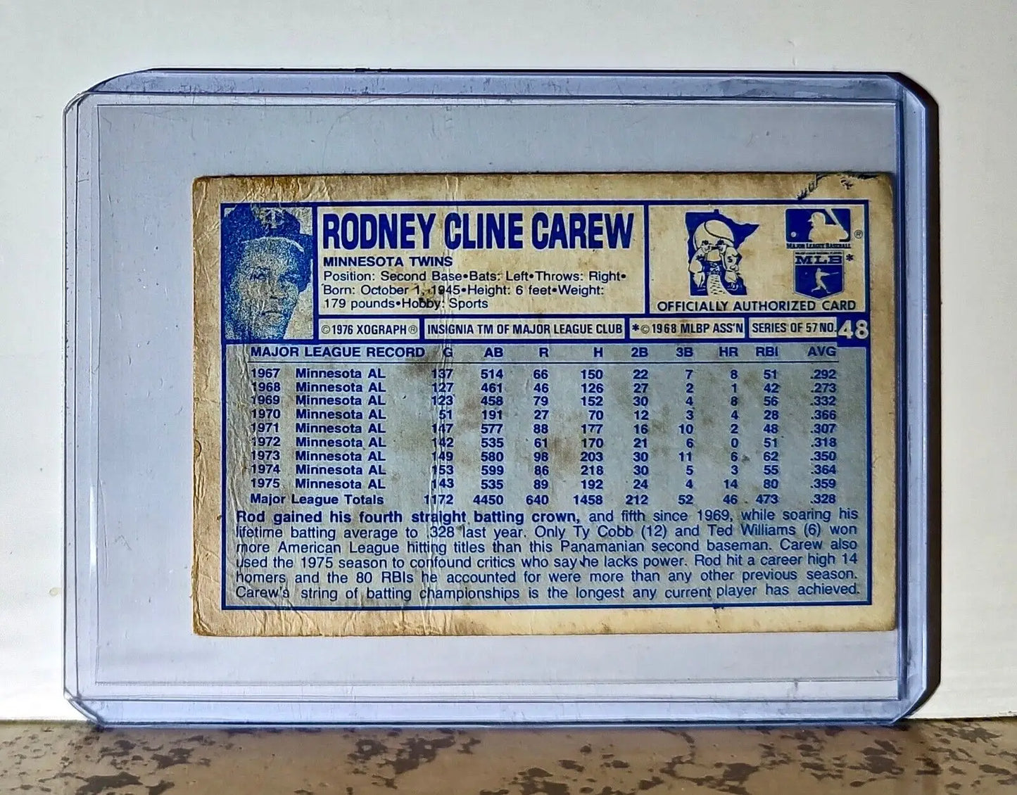 Rodney Carew 1976 Xograph 3-D Super Stars MLB #48 Baseball Card Minnesota Twins