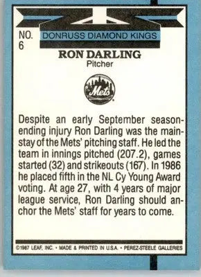 Ron Darling - 1988 Donruss - #6 - Baseball - Baseball Card Single