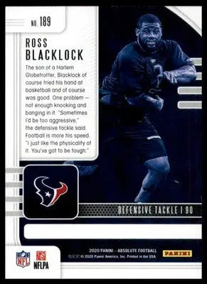 Ross Blacklock Rookie 2020 Panini Absolute Green #189 Houston Texans - Football Card Single