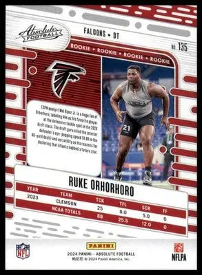 Ruke Orhorhoro 2024 Panini Absolute Black #135 Atlanta Falcons