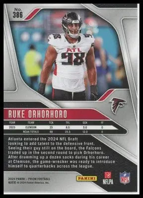 Ruke Orhorhoro Rookie 2024 Panini Prizm #386 Atlanta Falcons