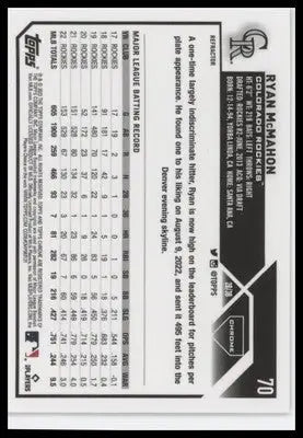 Ryan McMahon 2023 Topps Chrome Refractors #70 Colorado Rockies - Baseball Card Single
