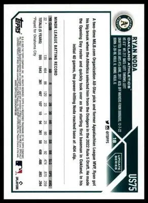 Ryan Noda Rookie 2023 Topps Update #US75 Oakland Athletics - Baseball Card Single