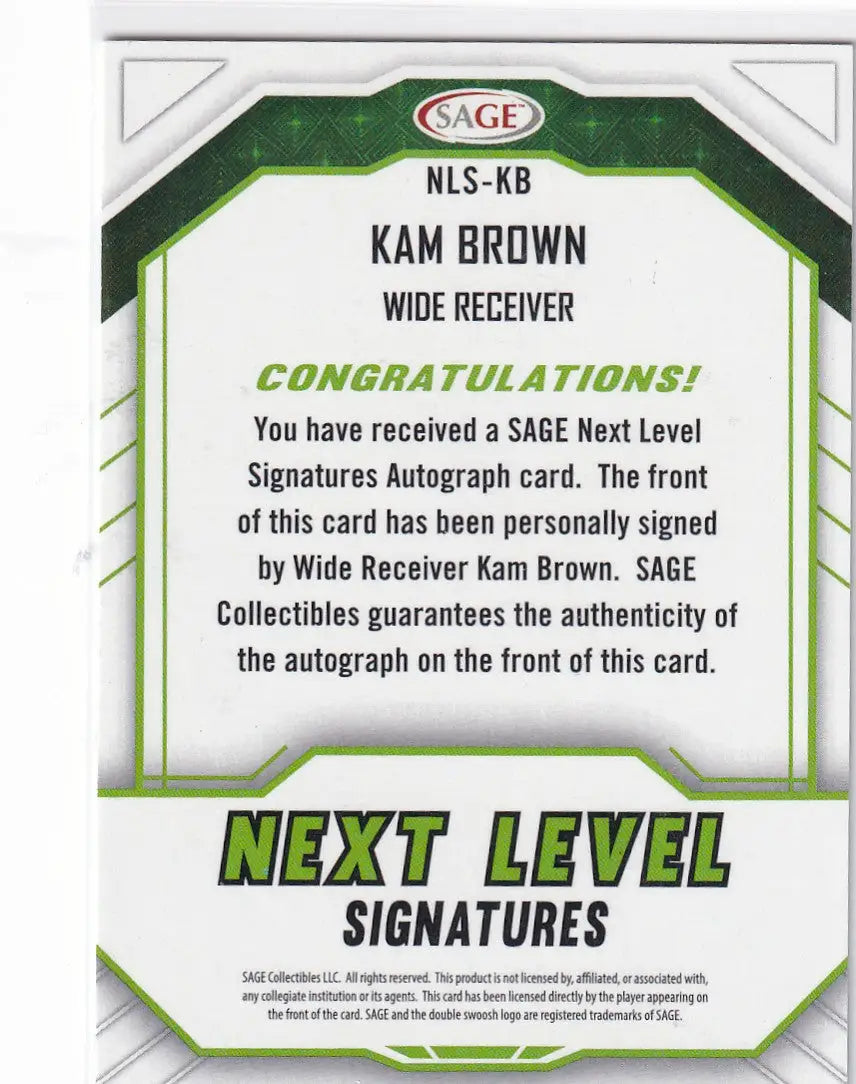 SAGE #NLS-KB KAM BROWN NEXT LEVEL AUTO- UCLA - Other