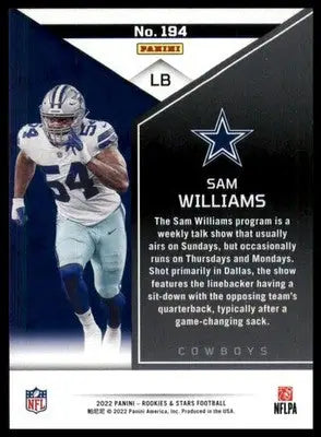 Sam Williams Rookie 2022 Panini Rookies & Stars #194 Dallas Cowboys