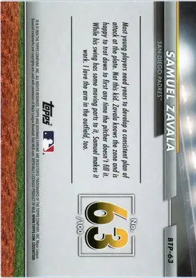 Samuel Zavala 2024 Bowman Bowman Scouts’ Top 100 #BTP-63 San Diego Padres - Baseball Card Single