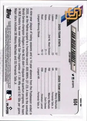 San Diego Padres 2021 Topps #604 San Diego Padres - Baseball Card Single