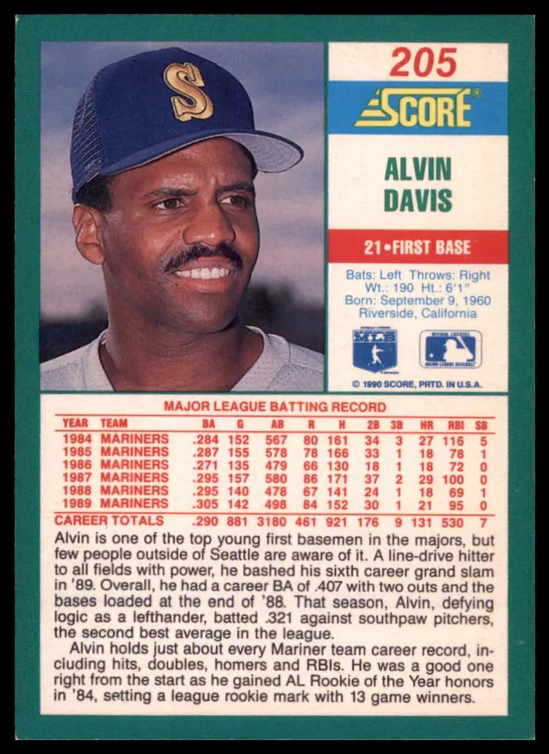 Score Alvin Davis 205 Seattle Mariners LP - Baseball Card Single