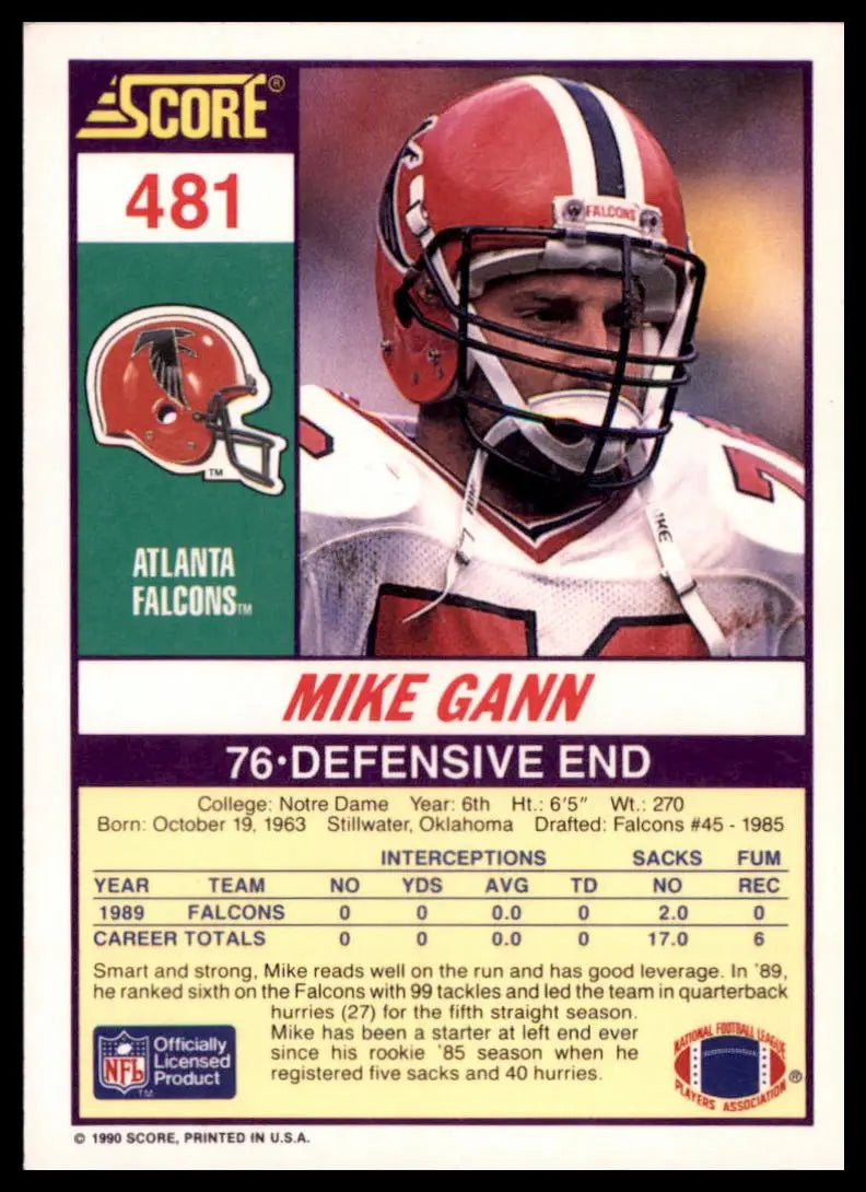 Score Mike Gann 481 Atlanta Falcons LP - Football Card Single