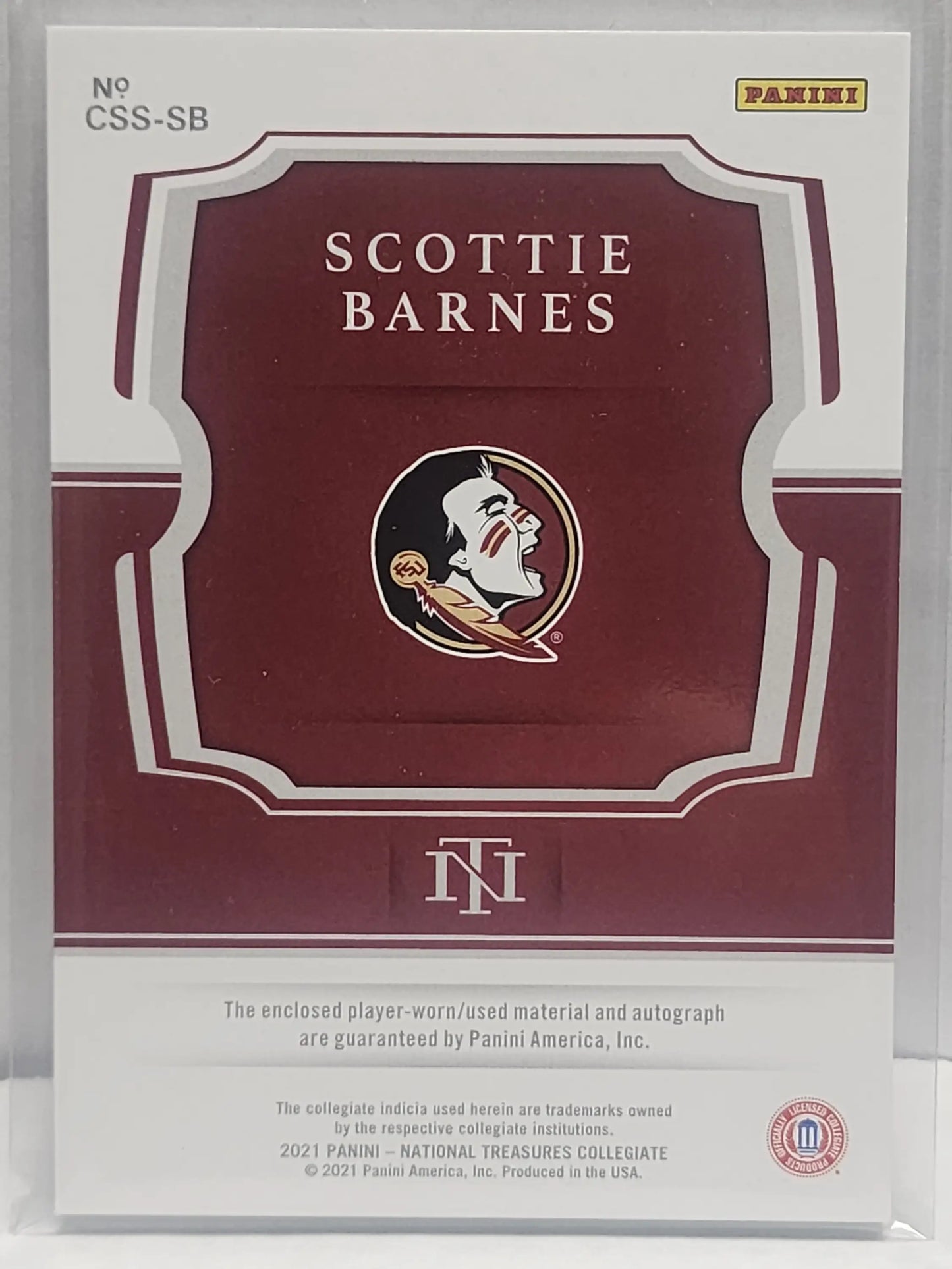 Scottie Barnes 2021 Panini National Treasures Collegiate Rookie Patch Auto #33/35 - Basketball Card Single