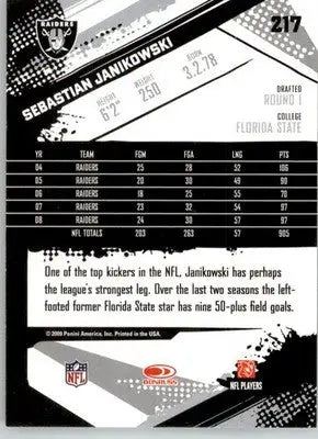Sebastian Janikowski - 2009 Score - #217 - Football - Football Card Single