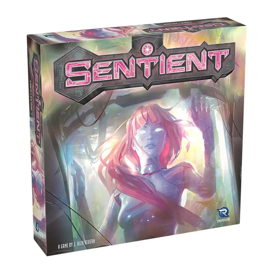 Sentient Robots board game box with vibrant sci-fi illustration for Sentient Revolution