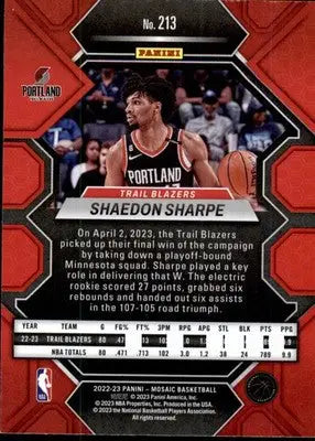 Shaedon Sharpe - 2022-23 Panini Mosaic - #213 - RC Basketball - Basketball Card Single