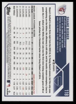 Shane Bieber 2023 Topps Chrome X-Fractors #118 Cleveland Guardians - Baseball Card Single