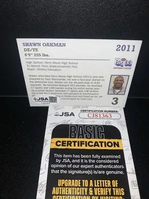 Shawn Oakman Signed 2011 Big 33 Football High School Card Auto JSA - Football Card Single