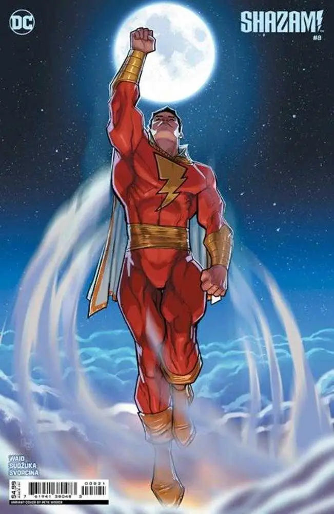 Shazam #8 Cover B shows a superhero flying, perfect for trading cards collectors
