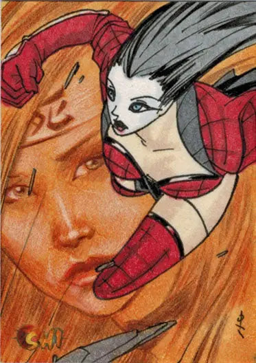 Stylized superhero illustration on Shi Comic Huy Truong sketch card trading card