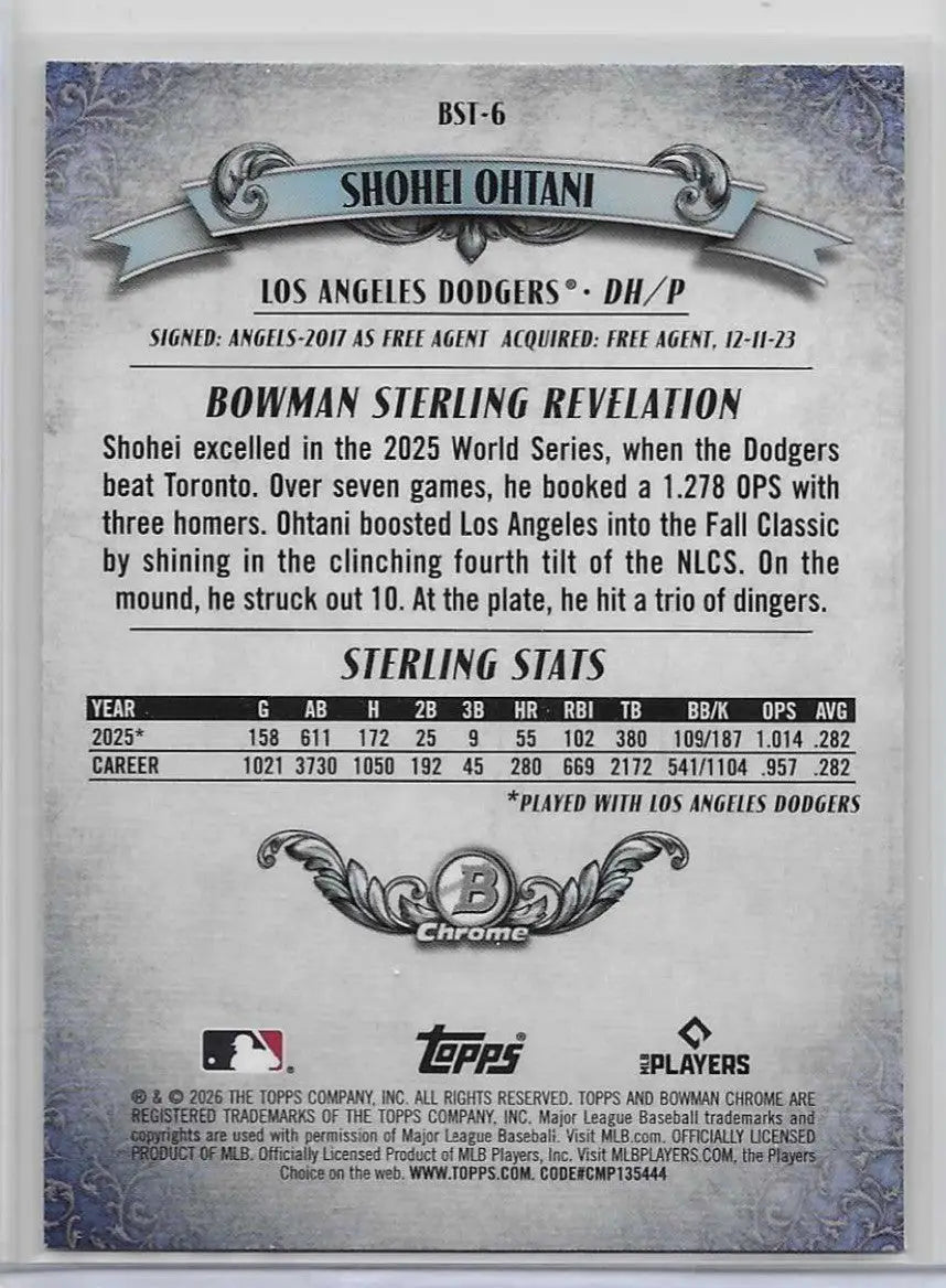 Shohei Ohtani 2026 Bowman Baseball Sterling Insert Card Dodgers (1255) - Baseball Card Single