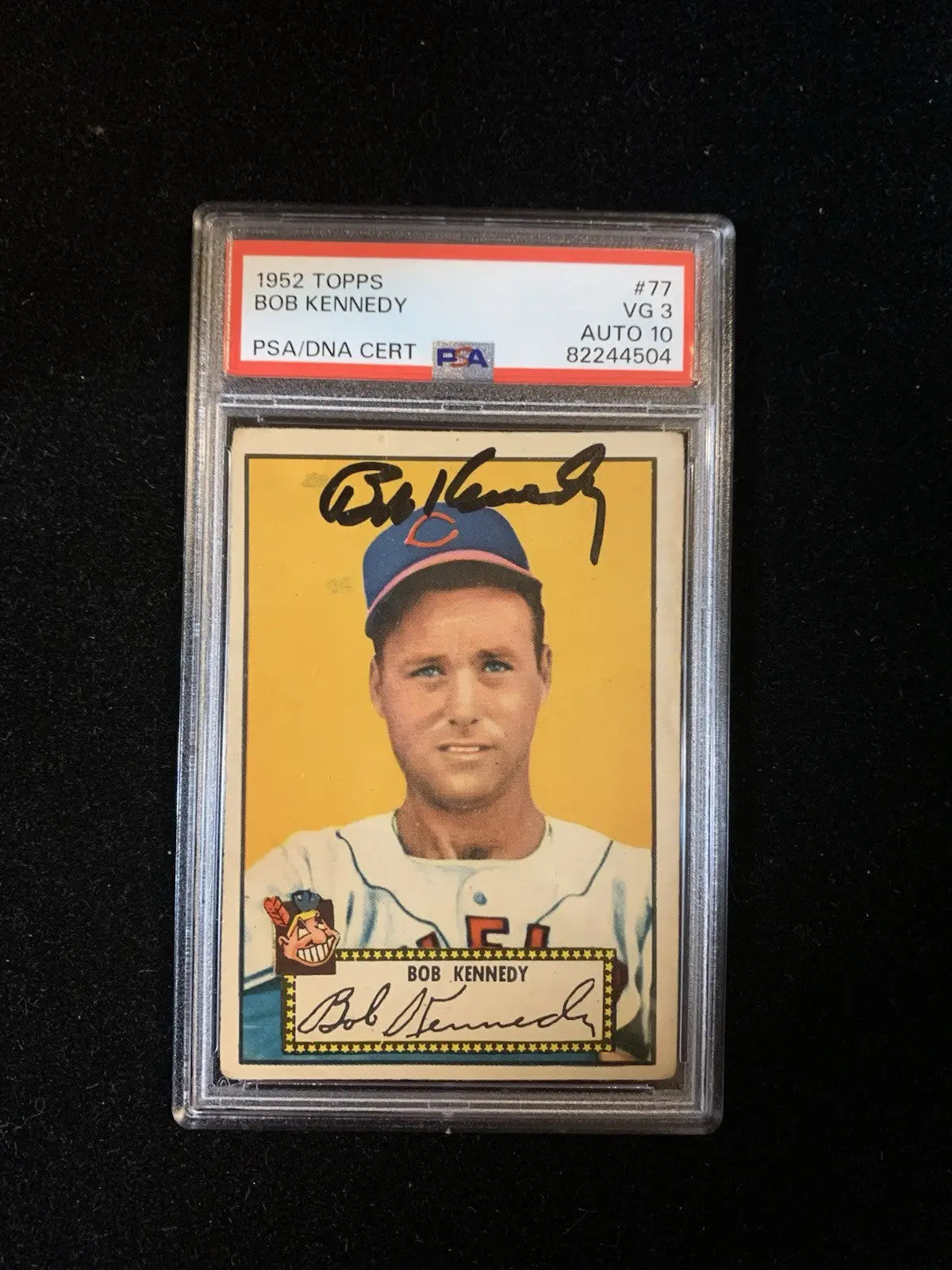 Graded 1952 Topps Bob Kennedy autographed trading card Cleveland Indians PSA 3 DNA 10 Auto