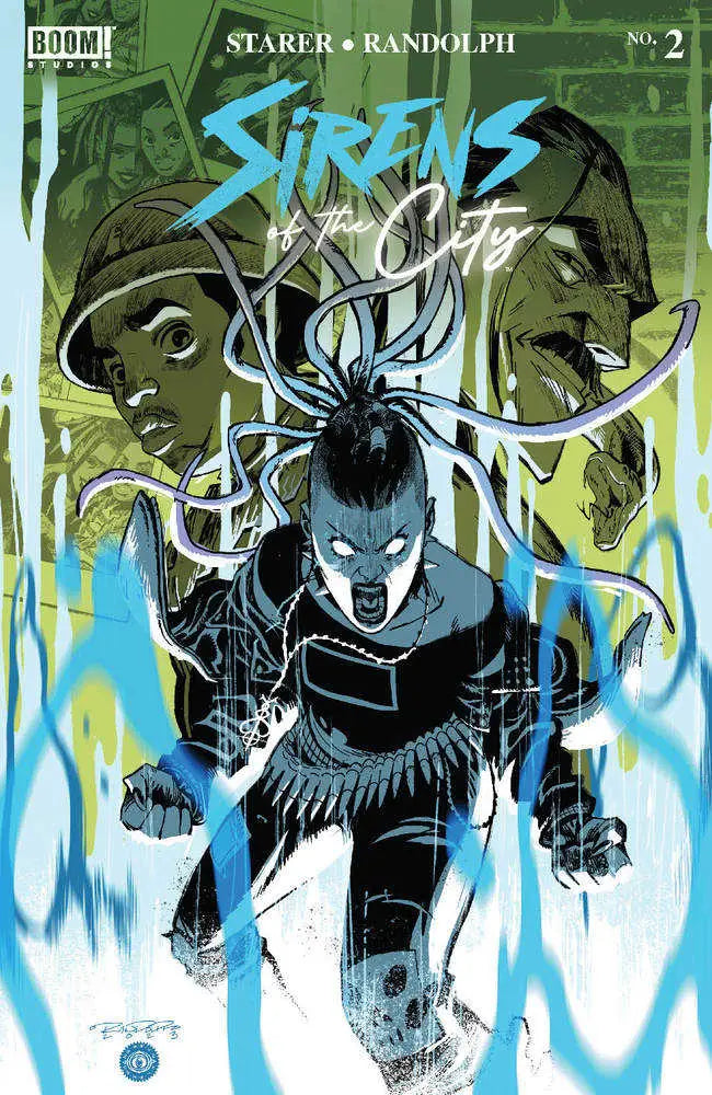 Comic book cover of Sirens Of The City #2 featuring a dark figure with white tendrils